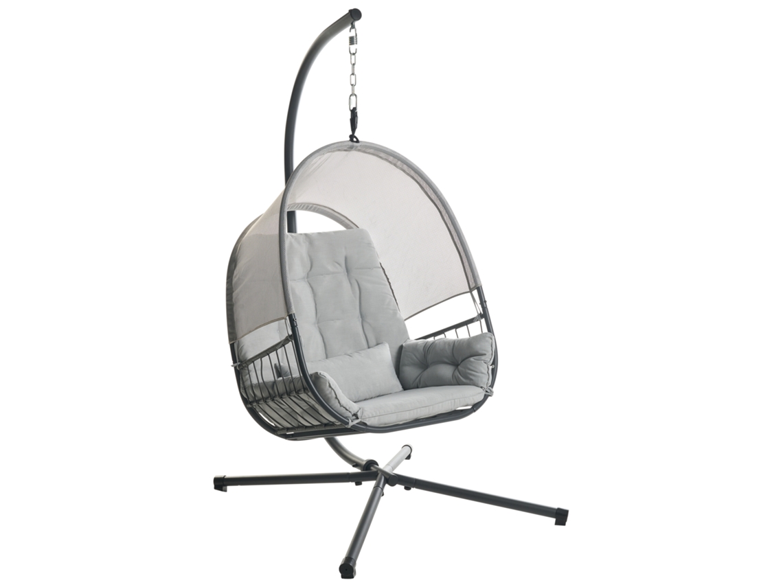 Sillón tipo huevo de lona para exterior Beliani Alviano, malla gris, 98 x 136 x 196 cm