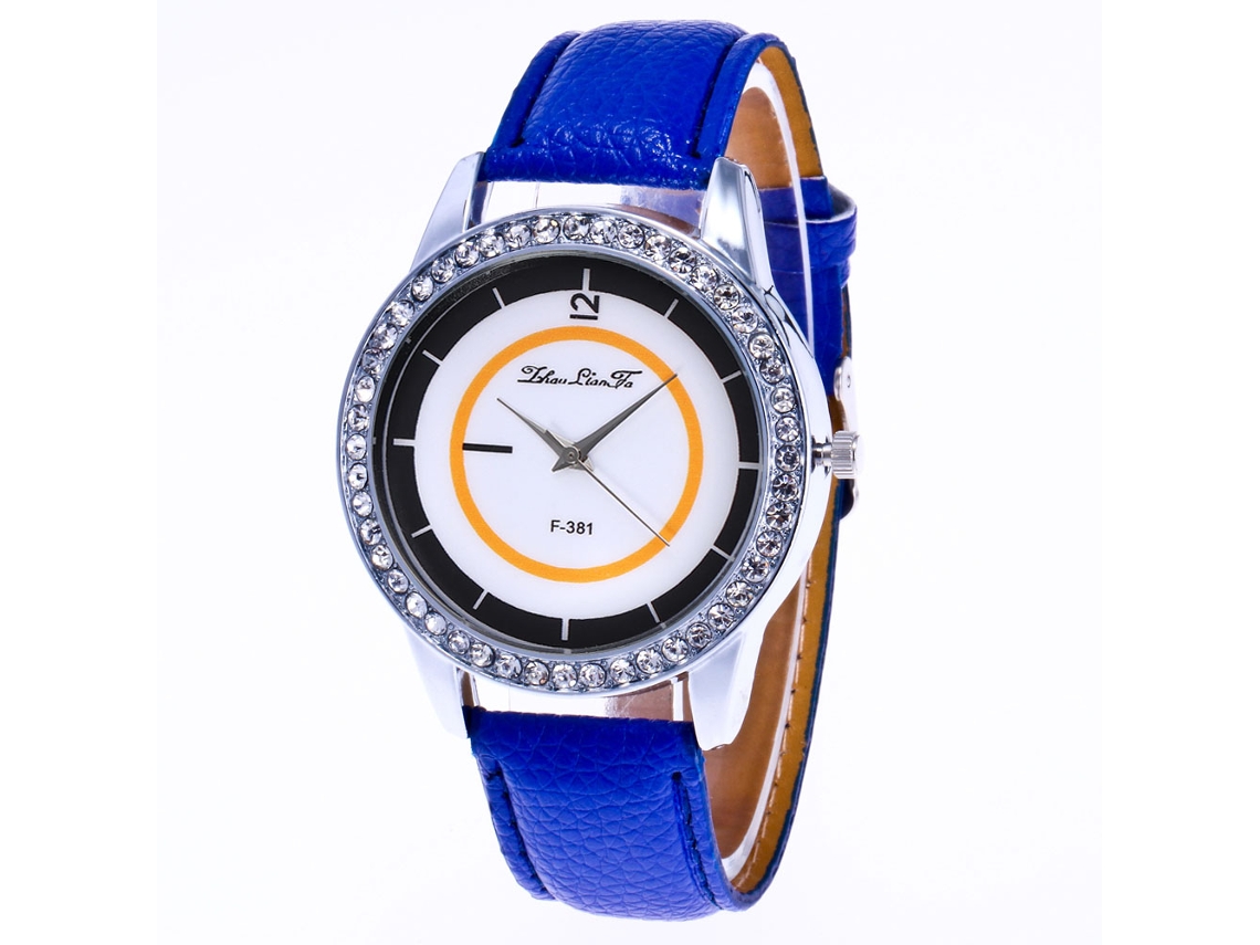 Reloj De Cuarzo De Moda Para Mujer Con Correa De Cuero Liso Azul Marino Y Manecillas Luminiscentes.