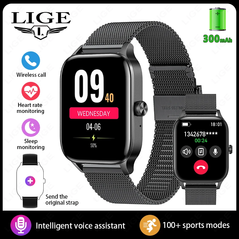 Reloj Inteligente (negro, Correa De Malla), Pantalla Hd De 1,85 Pulgadas, Monitorización De La Salud, Llamadas Bluetooth.