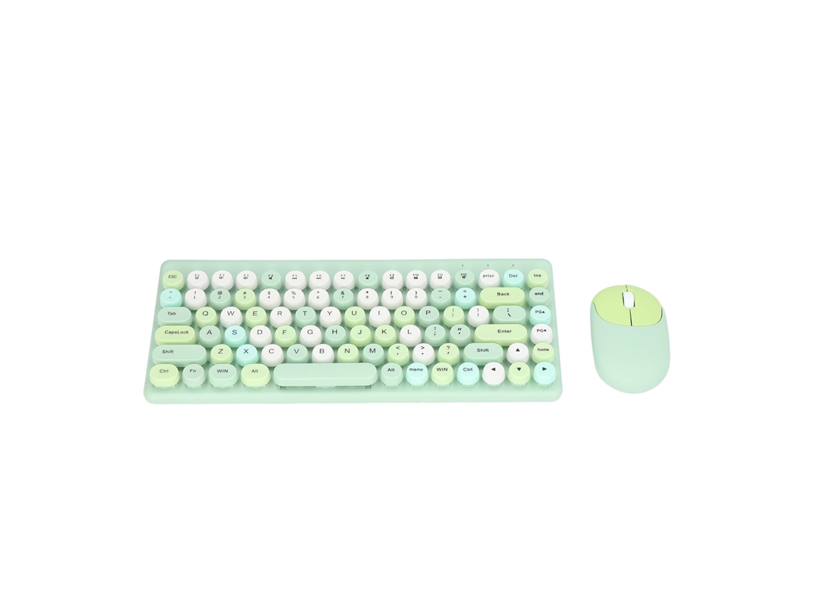 Teclado Y Ratón Usb Inalámbricos, 86 Teclas, Teclas Redondas Cóncavas, 1200 Dpi, Para Juegos, Color Verde.
