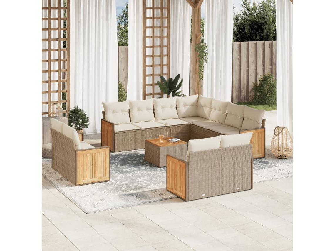 Conjunto de 12 sofás de jardín con cojines de mimbre beige de DKD Home Decor