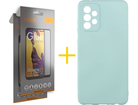 Carcasa y 2 Protectores de Pantalla de Vidrio Full Samsung A32 5G ACCETEL Silicona Líquida Verde
