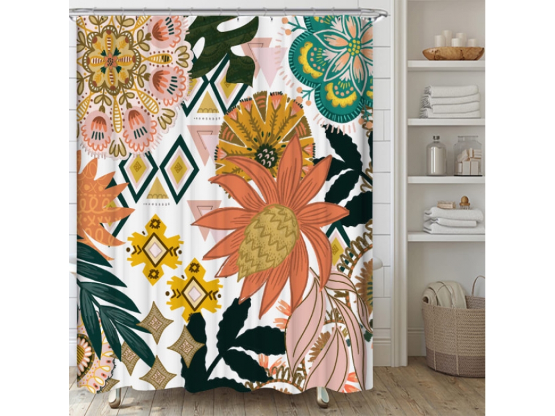 Cortina de ducha Bohemia 180 x 200 cm Flores Hojas Albornoz Jortmrd