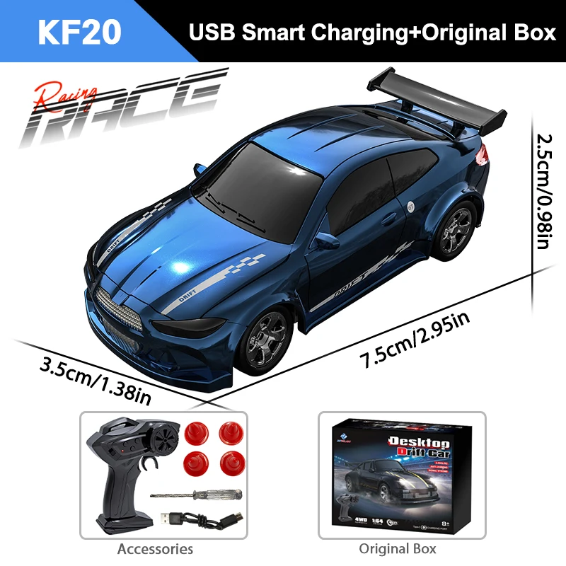 (kf20 Azul)1/64 De Alta Velocidad Drift Rc Coche, 2.4g Quad Drive Rc, Regalo De Juguete