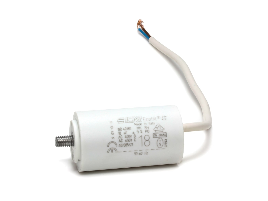 Condensador Icar 18µf + Cable - Hasta Desagüe Stock Para Lavadora Cap125un