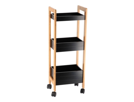 Aparador Bambú Con Ruedas 3 Estantes Mdf Bambú Negro TENDANCE
