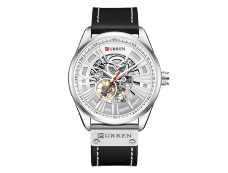 Reloj Automático para Hombre con Correa de Cuero Esfera Esquelética Reloj Resistente al Agua y a los Rayones para Hombre-Blanco VEANXIN