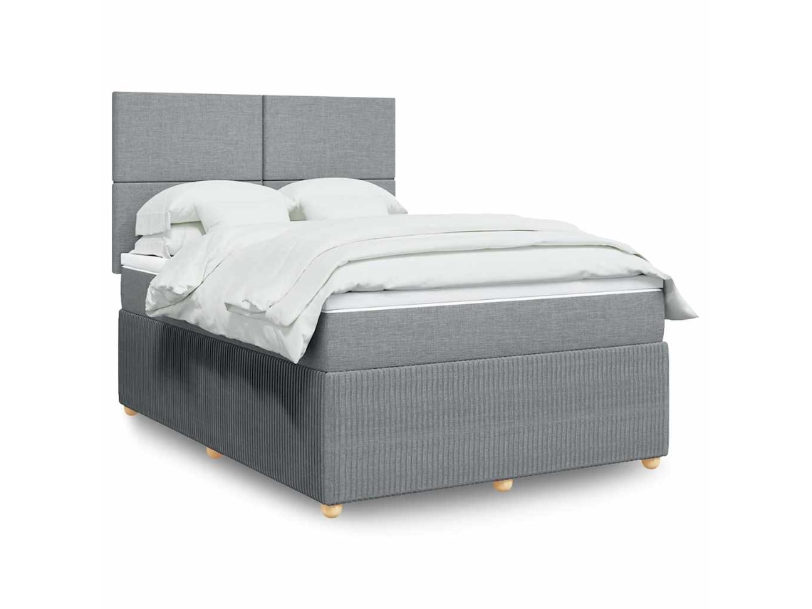 Cama Box Spring Con Colchón Tela Gris Claro 140x200 Cm