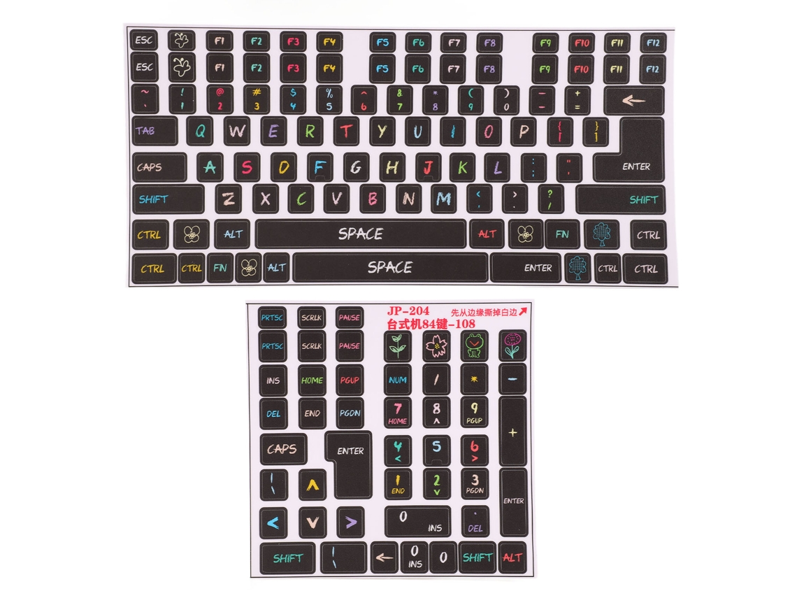 2 Adesivos De Teclado Pvc Decorativos Para Teclados Mecânicos Com 84 A 108 Teclas Jp204