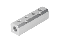 Bloque neumático de aluminio de 40x40 mm con entrada G1/2" y salida G1/4" Sy40-02-4f