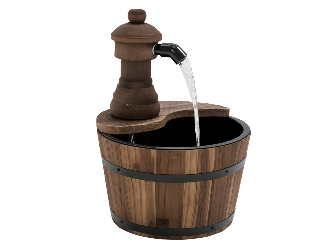 Fuente De Madera Con Cascada De 3 Niveles, Bomba De Agua Regulable, 27x27x37cm, Color Natural.