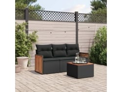 Conjunto de sofás de jardín de 4 piezas DKD Home Decor con cojines de mimbre negros