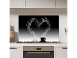 Panel antisalpicaduras de cocina - Café - Corazón - Blanco y negro - Tazas 90x60 cm