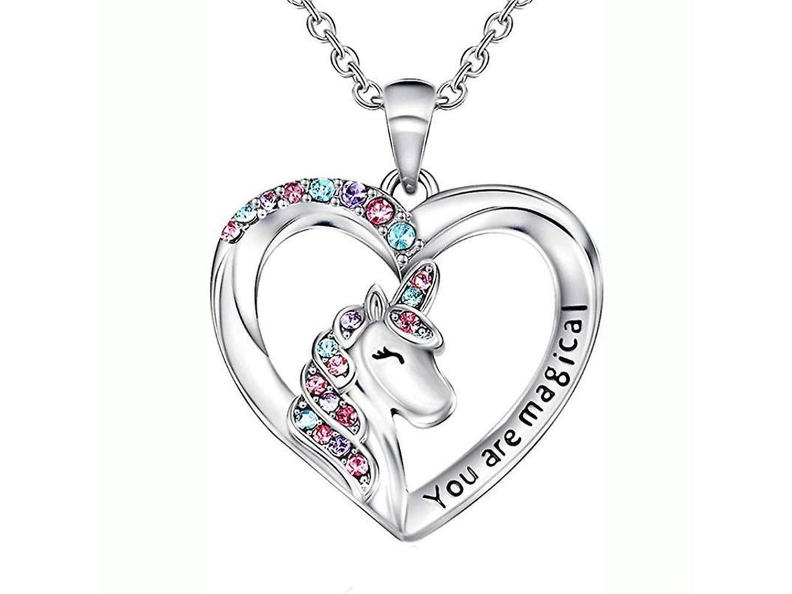 Collar De Unicornio Con Colgante De Corazón De Piedras Brillantes Joyería Regalo Para Niñas Niños Aoy