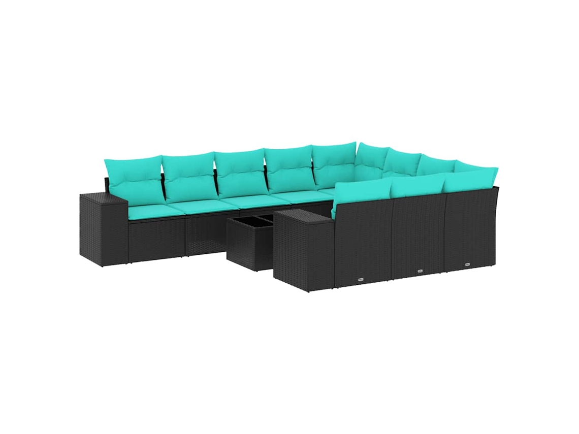 Conjunto de sofá de jardín de 11 piezas con cojines, ratán negro. Exclusivo de MAISON.