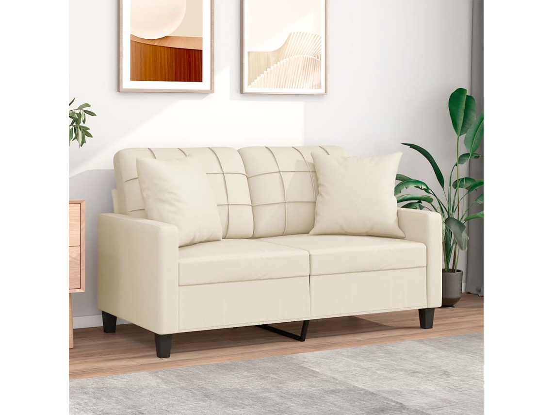 Sofá De 2 Plazas Con Cojines Cuero Sintético Color Crema 120 Cm