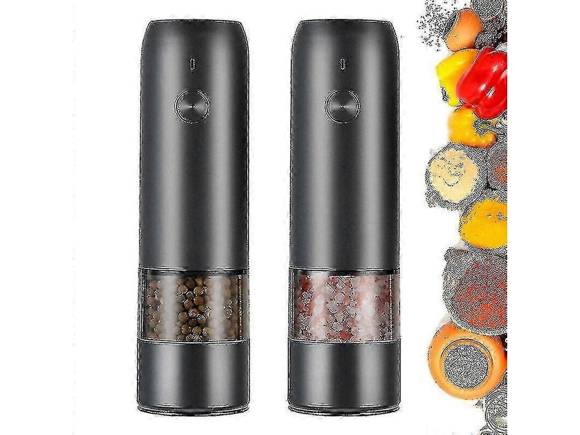 Molinillo de pimienta y sal eléctrico automático Rosewell con carga USB, luz LED y ajuste de molienda.