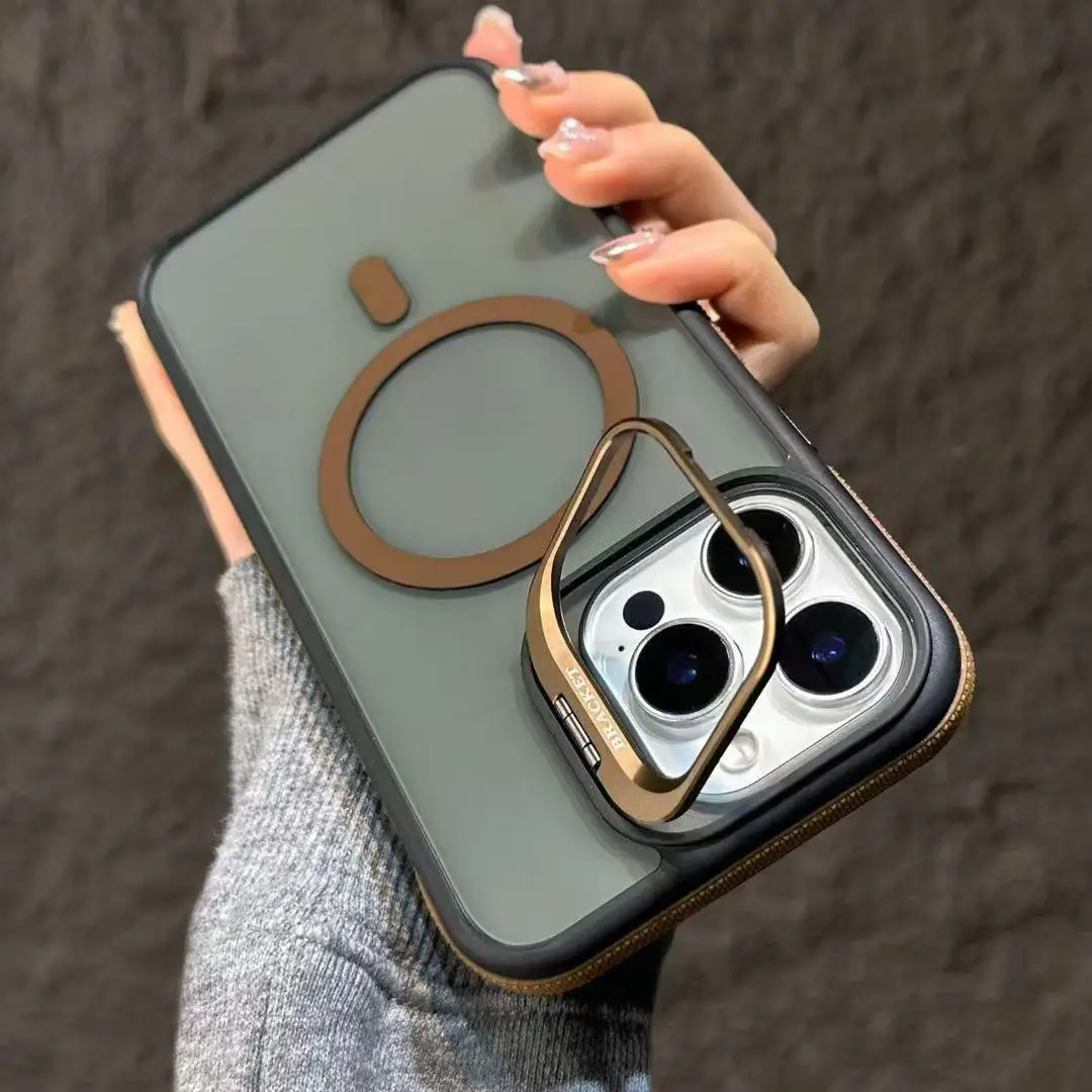 (iphone 12 Pro Max, Dorado) Funda Magnética A Prueba De Golpes Para Iphone Con Soporte Y Cubierta Trasera Protectora.