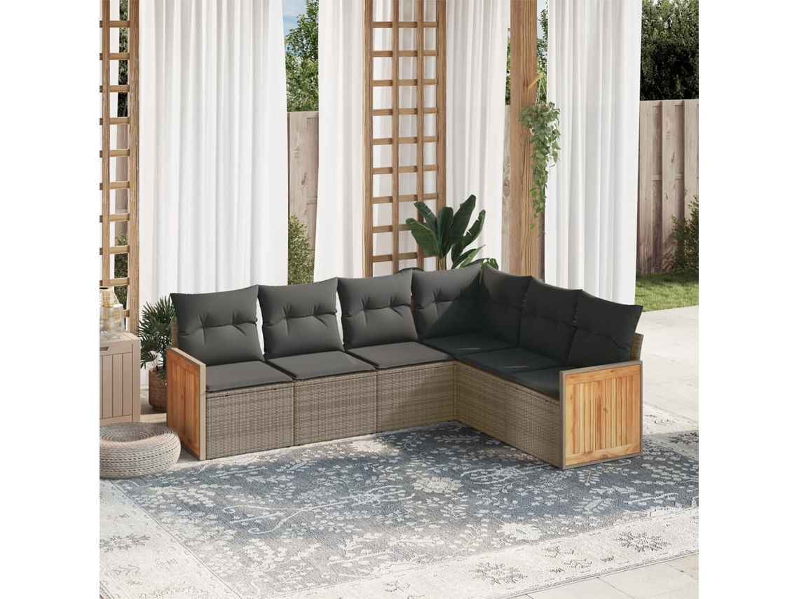 Conjunto de 6 sofás de jardín con cojines en mimbre gris DKD Home Decor