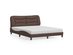 Cama Con Colchón Cuero Sintético Marrón 160x200 Cm