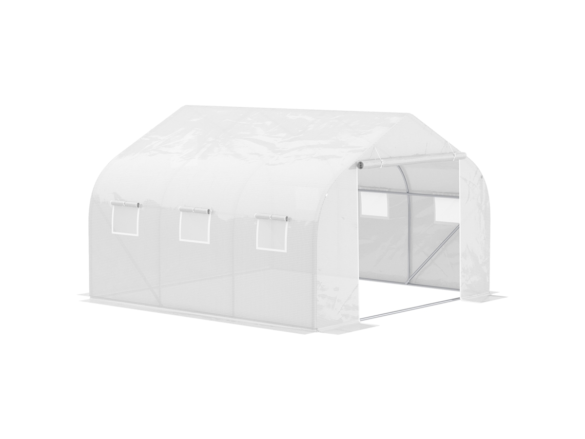 Invernadero Tipo Túnel Para Jardines, 3,5x3x2m, 6 Ventanas, Pe Blanco De 140g.