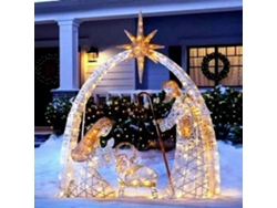 Omni-decoración Navideña Exterior Con Luces, Escena De Belén Iluminada Silueta Para Jardín Con Postes, Material De Hierro Resistente Y Duradero F