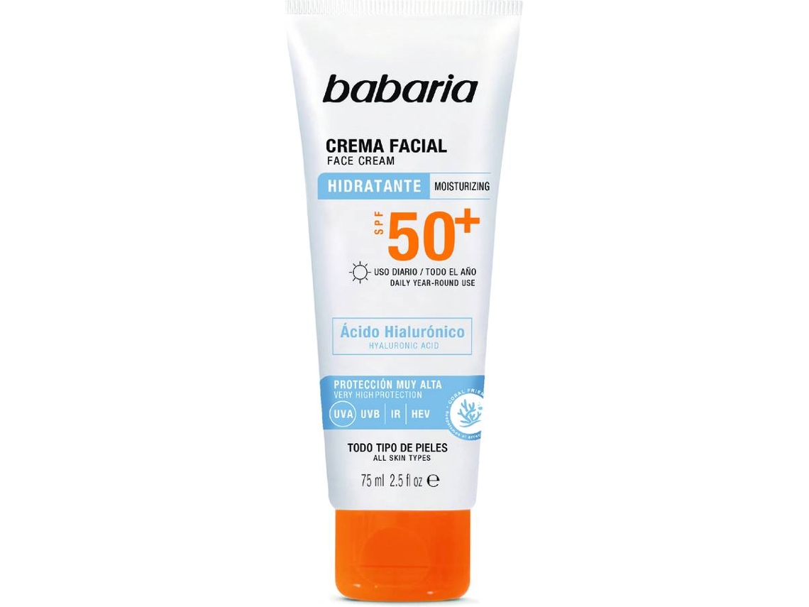 Protector Solar Facial BABARIA Crema com Ácido Hialurónico SPF 50+ (75 ml)