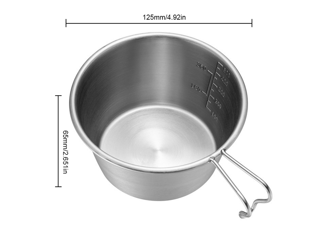 Mali bacia de Aço Inoxidável 304 com Alça 500ml para Camping Picnic Hiking Mochilão Prática