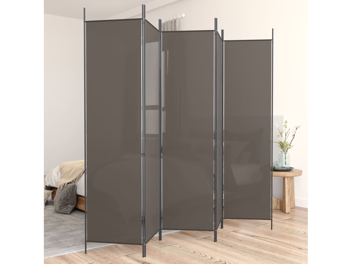 Biombo de 5 paneles, 250 x 200 cm, tela antracita, WSD329912, Adorable Home