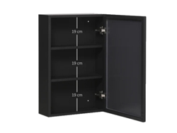 Armario con espejo, diseño que ahorra espacio, puertas con cierre suave, color negro.