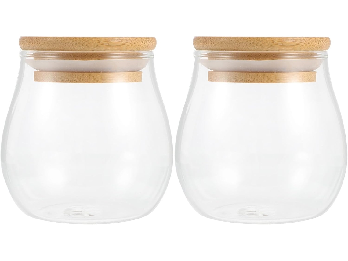 Juego de 2 tarros de cristal herméticos para almacenar cereales y frutos secos, con cuerpo transparente y diseño a prueba de fugas.
