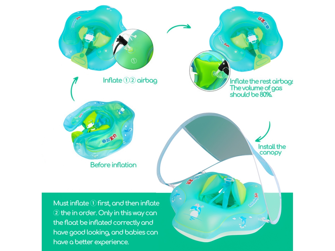 Ats-flotador De Piscina Para Bebé Inflable Con Asiento Y Toldo Solar, Entrenador De Natsación Para Niños De 6-30 Meses, Juguete De Piscina