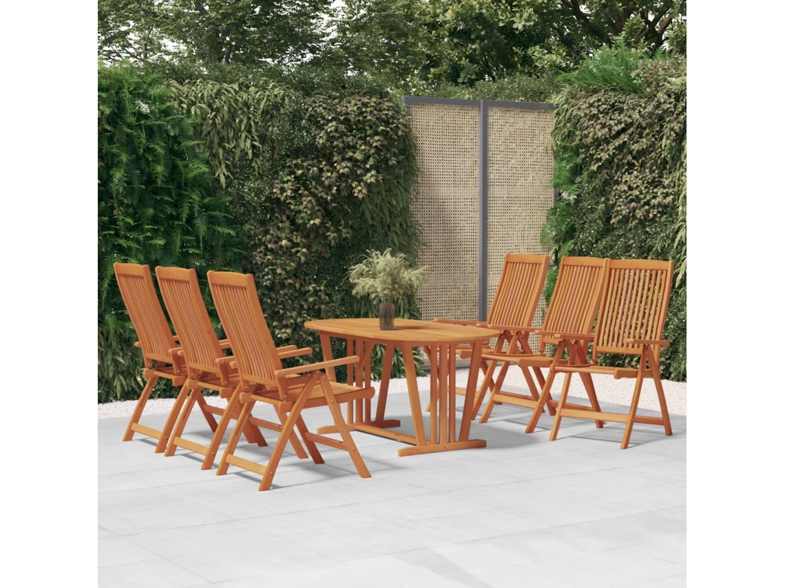 Conjunto 7 Peças Jantar Para Jardim Madeira De Eucalyptus Maciça Dkd Home Decor