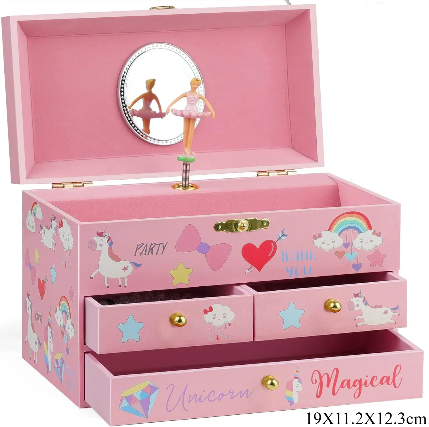 Caja De Música De Ballet Con Forma De Castillo De Unicornio Rosa Púrpura De 6 Pulgadas Para Guardar Joyas.