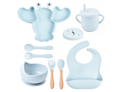 Kit de alimentación para bebés PANOONA con forma de langosta, de silicona, 8 piezas con ventosas, sin BPA, azul.