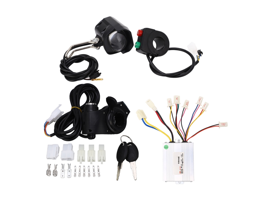 Vlrla-kit De Conversión Para Bicicleta Eléctrica 24v 500w Controlador De Escobillas Mando De Pulgar Luz Delantera Y Interruptor Para Patinetes
