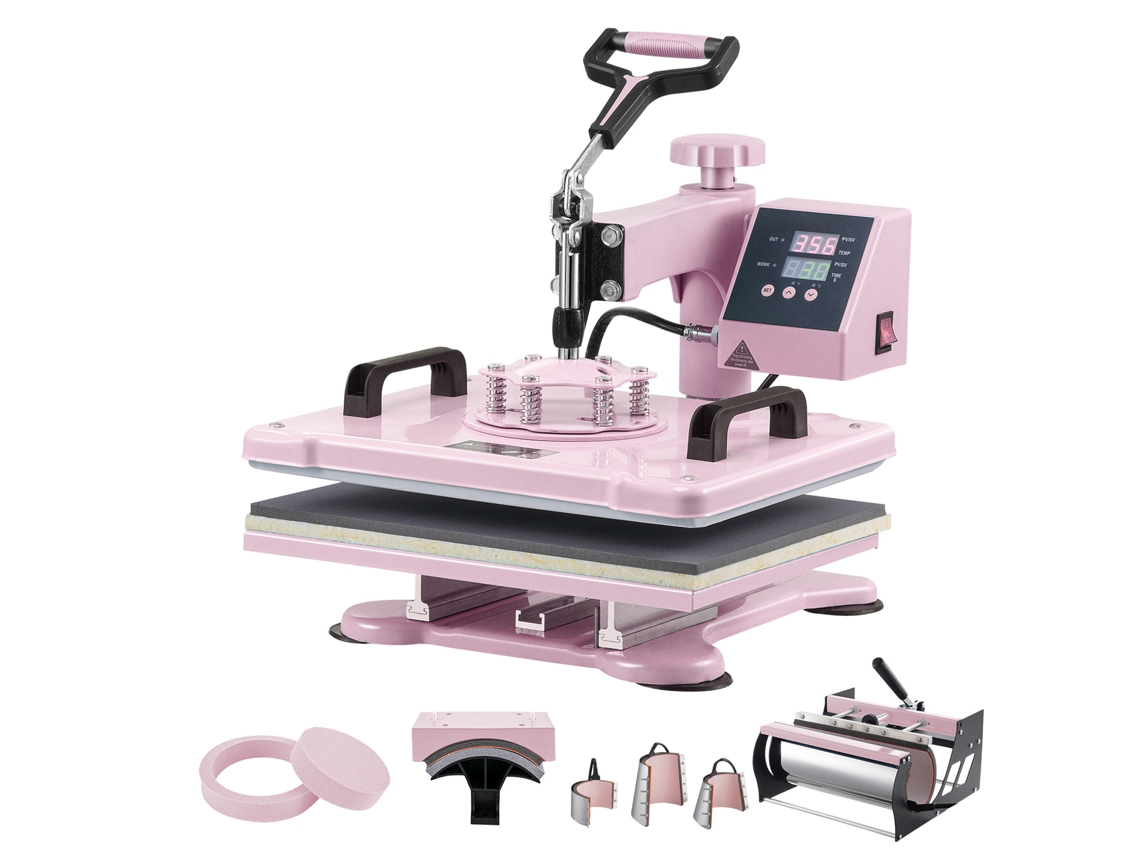 Prensa térmica Succebuy 8 en 1 de 300 x 380 mm para camisetas, color rosa