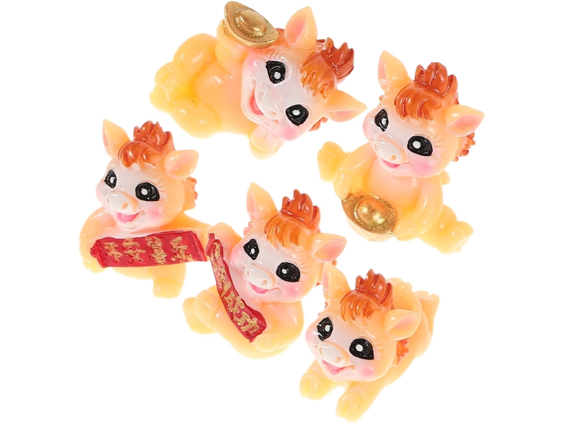 Juego 5 Figuritas Caballos Miniatura Resina Naranja Decoración Oficina Hogar Nuevo Chino Amuleto Suerte