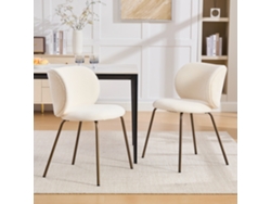 Juego De 2 Sillas De Comedor De Chenilla Con Respaldo Curvo, Color Crema Bronce.