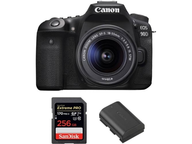 Kit Cámara Réflex CANON EOS 90D + 18-55mm IS STM + SanDisk 256GB + LP-E6N