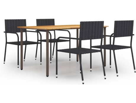 Conjunto 5 de muebles de comedor de jardín VIDAXL ratán PE negro