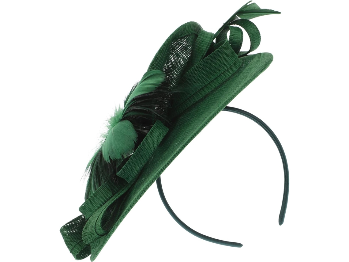 Set Élégant De Bandeau Bibi Para Femme Plume Verte En Lin Artificiel Y Polyester, Pince À Cheveux
