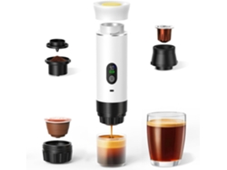 Cafetera portátil 3 en 1, con calefacción eléctrica y pantalla digital, compatible con cápsulas y café en polvo, color blanco Digitallab