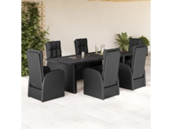 Juego de comedor de jardín de 7 piezas con cojines, mimbre sintético negro, DKD Home Decor