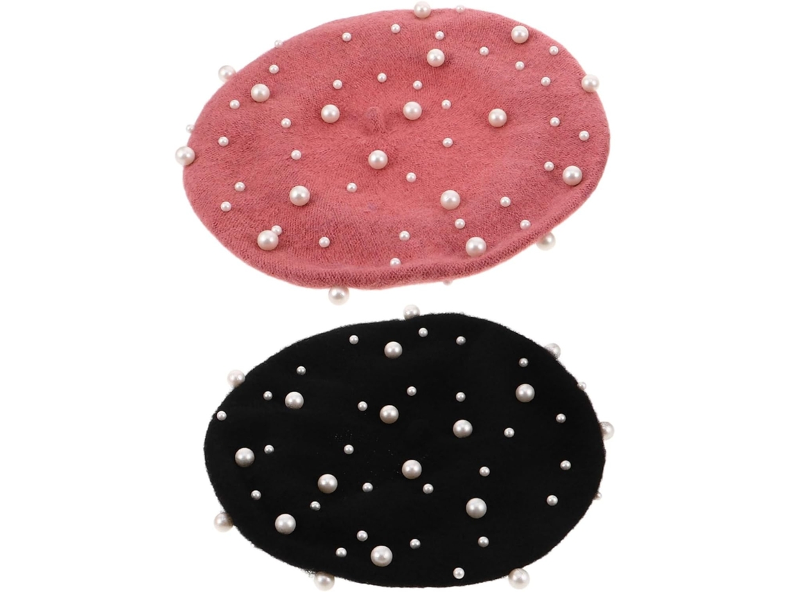 De Boina Negra Vintage De 2 Piezas Para Mujer Con Perlas, Sombreros De Lana Francesa Para Otoño E Invierno.