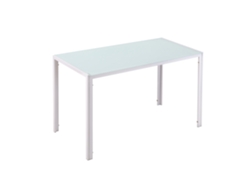 Mesa De Comedor Rectangular De Cristal Para 4-6 Personas, Patas De Metal, Cocina/sala De Estar, Blanca, 120x60x75