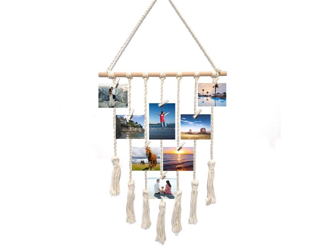 2026-exhibidor De Fotos Macramé Para Pared Decoración Boho Tejido Organizador De Imágenes Beige