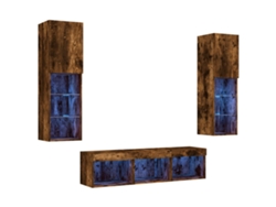 Mueble de TV de pared con iluminación LED, madera de roble ahumado, MAISON EXCLUSIVE