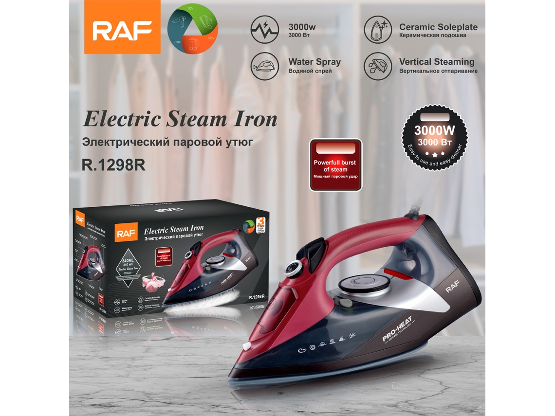 Planchadora portátil Mdug de estándar europeo, plancha de vapor en seco y húmedo, 3000 W (roja)