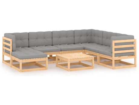 Conjunto 8 Muebles de jardín VIDAXL y cojines madera maciza pino